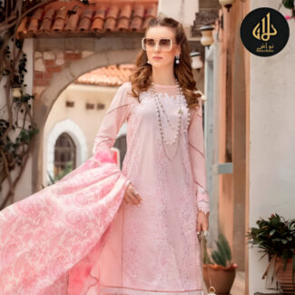 PINK 3PC UNSTITCHED COTTON WITH COTTON DUPATTA