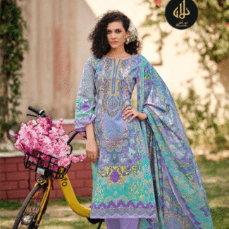 LIGHT VIOLET FLOWER 3PC UNSTITCHED COTTON WITH COTTON DUPATTA