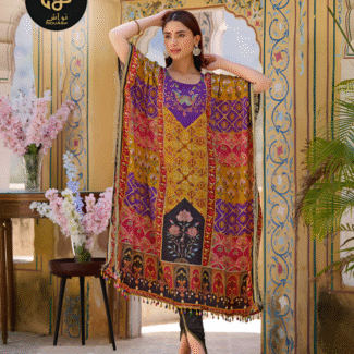 MULTI-COLOUR 2PC STITCHED KAFTAN (CREPE)