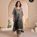 BLACK 2PC STITCHED VISCOSE KAFTAN (FREE SIZE)