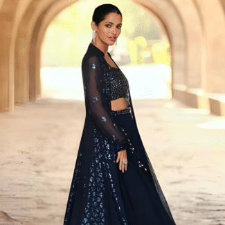 DARK BLUE 3PC STITCHED DESIGNER WEAR GG (XL)