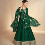 GREEN 3PC STITCHED DESIGNER WEAR SILK (FREE SIZE)