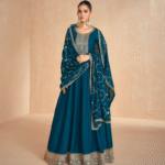 BLUE 3PC STITCHED DESIGNER WEAR SILK (FREE SIZE)