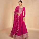 ROSE 3PC STITCHED DESIGNER WEAR SILK (FREE SIZE)