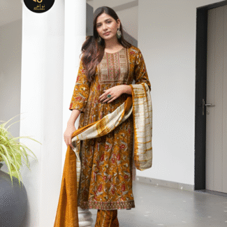 ORANGE 3PC STITCHED RAYON WITH COTTON DUPATTA