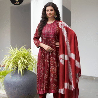 3PC STITCHED RAYON WITH COTTON DUPATTA