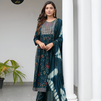 DARK GREEN 3PC STITCHED RAYON WITH COTTON DUPATTA