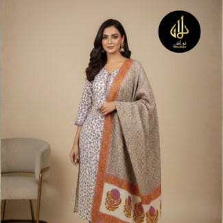 PURPLE 3PC UNSTITCHED HOME WEAR
