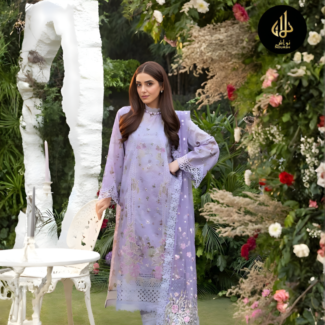 VIOLET 3PC UNSTITCHED LAWN WITH COTTON DUPATTA